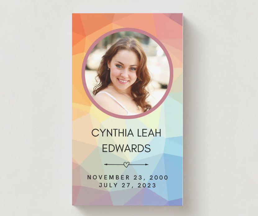 Rainbow Crystal Photo Memorial Cards - Funeral  Cards - Celebration of Life Cards