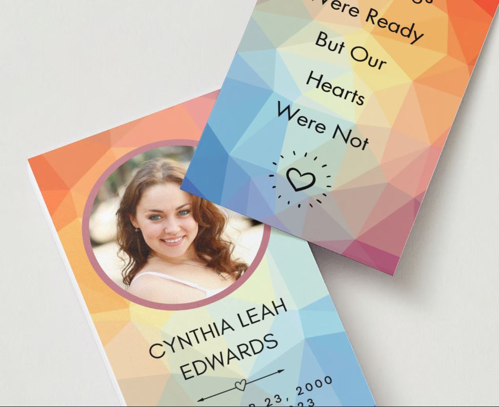 Rainbow Crystal Photo Memorial Cards - Funeral  Cards - Celebration of Life Cards