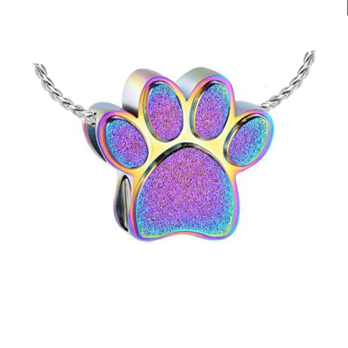 Rainbow Paw Print Ash Jewelry Urn - Love Charms® Option