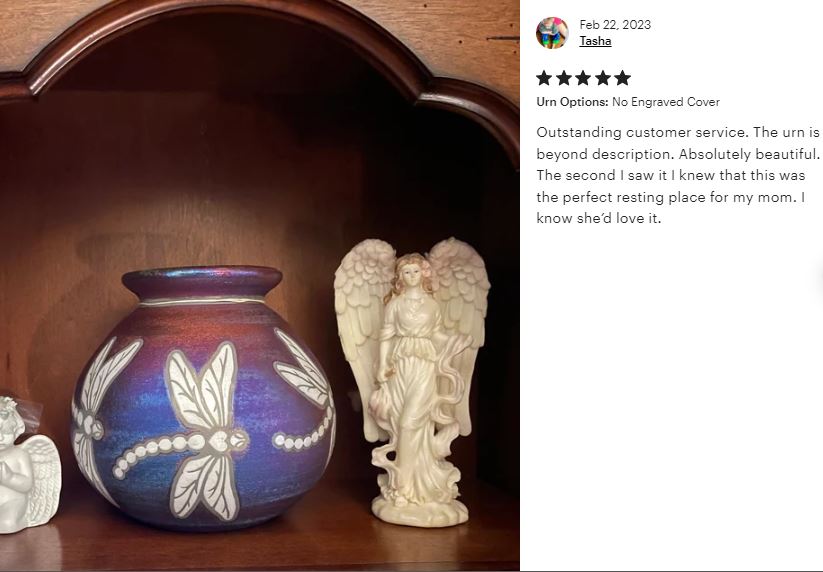 Dragonfly Raku Cremation Adult or Medium Urn - Personalization Option