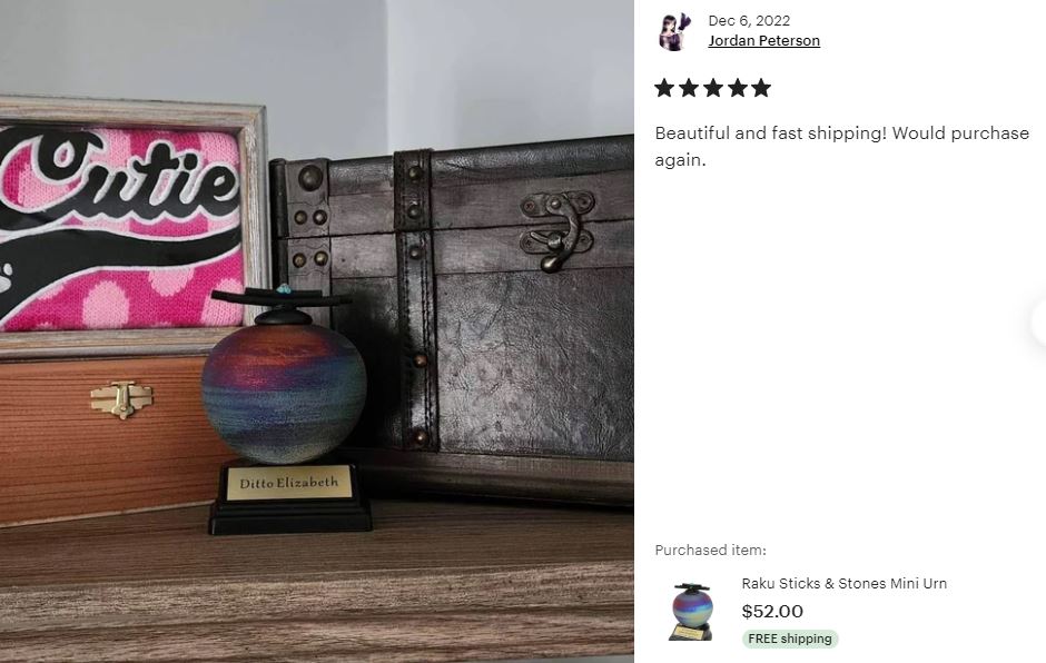 Raku Sticks & Stones Keepsake Urn & Engraved Stand