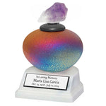 Raku Purple Crystal Ashes Mini Urn - Engraved Stand Included
