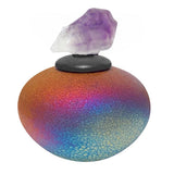 Raku Purple Crystal Ashes Mini Urn - Engraved Stand Included