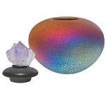 Raku Purple Crystal Ashes Mini Urn - Engraved Stand Included