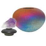 Raku Purple Crystal Ashes Mini Urn - Engraved Stand Included