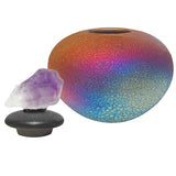 Raku Purple Crystal Ashes Mini Urn - Engraved Stand Included
