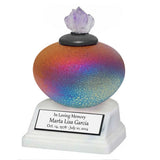 Raku Purple Crystal Ashes Mini Urn - Engraved Stand Included
