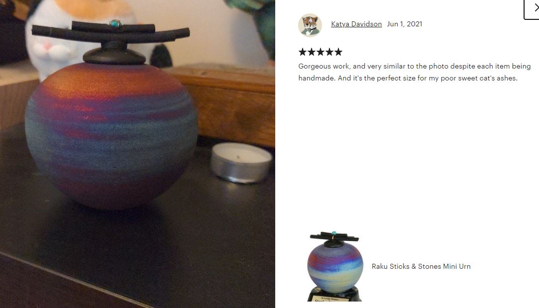 Raku Sticks & Stones Keepsake Urn & Engraved Stand