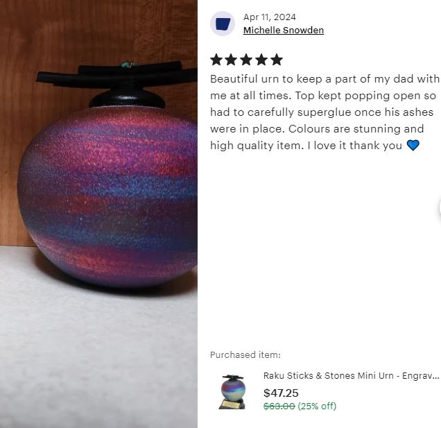 Raku Sticks & Stones Keepsake Urn & Engraved Stand