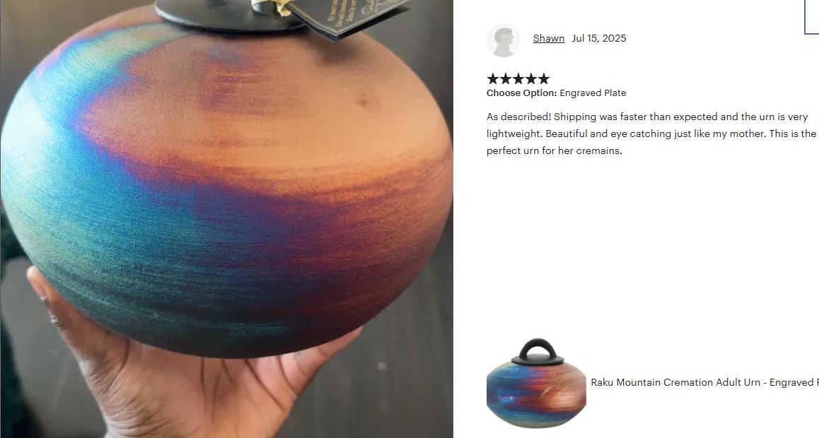 Raku Mountain Cremation Adult Urn - Personalized Option