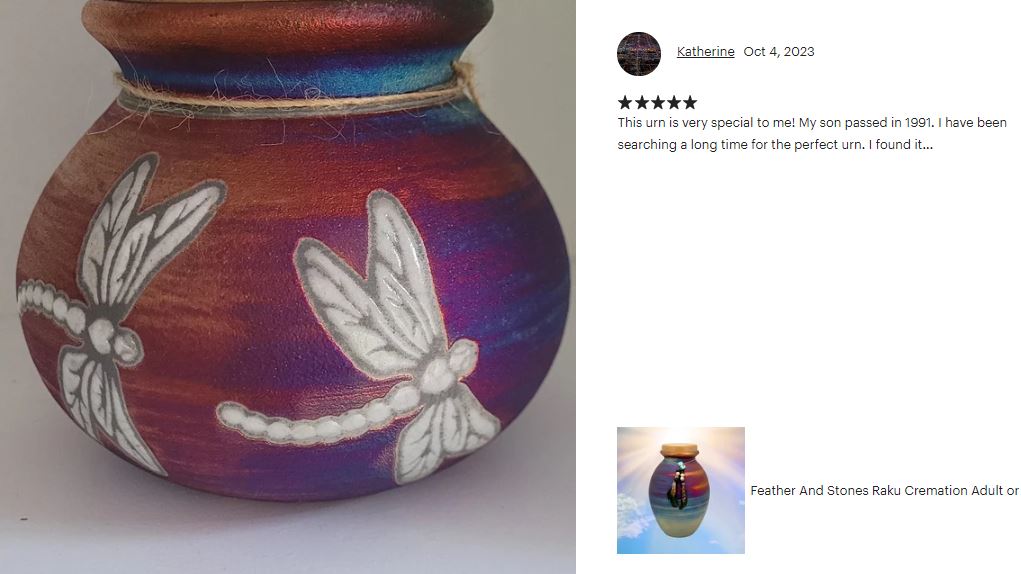 Dragonfly Raku Cremation Adult or Medium Urn - Personalization Option