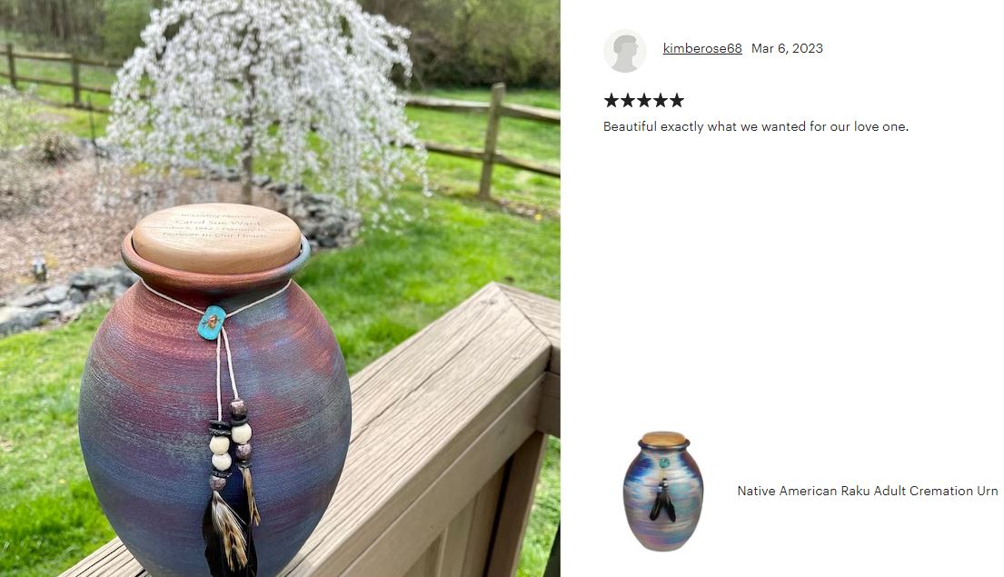 Native American Style Raku Cremation Adult or Medium Urn - Personalization Option