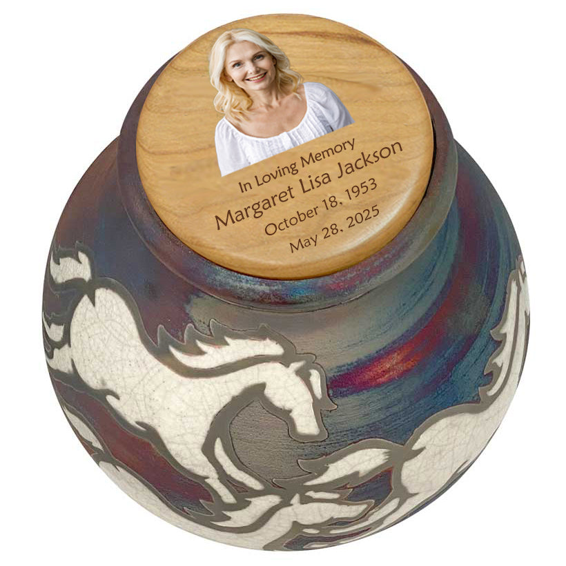 Spirit Horses Raku Adult or Medium/Child Cremation Urn - Photo Option