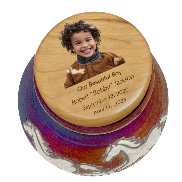 Spirit Horses Raku Adult or Medium/Child Cremation Urn - Photo Personalization Option