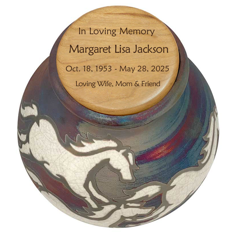 Spirit Horses Raku Adult or Medium/Child Cremation Urn - Photo Personalization Option