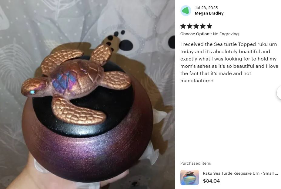 Sea Turtle Raku Keepsake Cremation Urn - Personalization Option