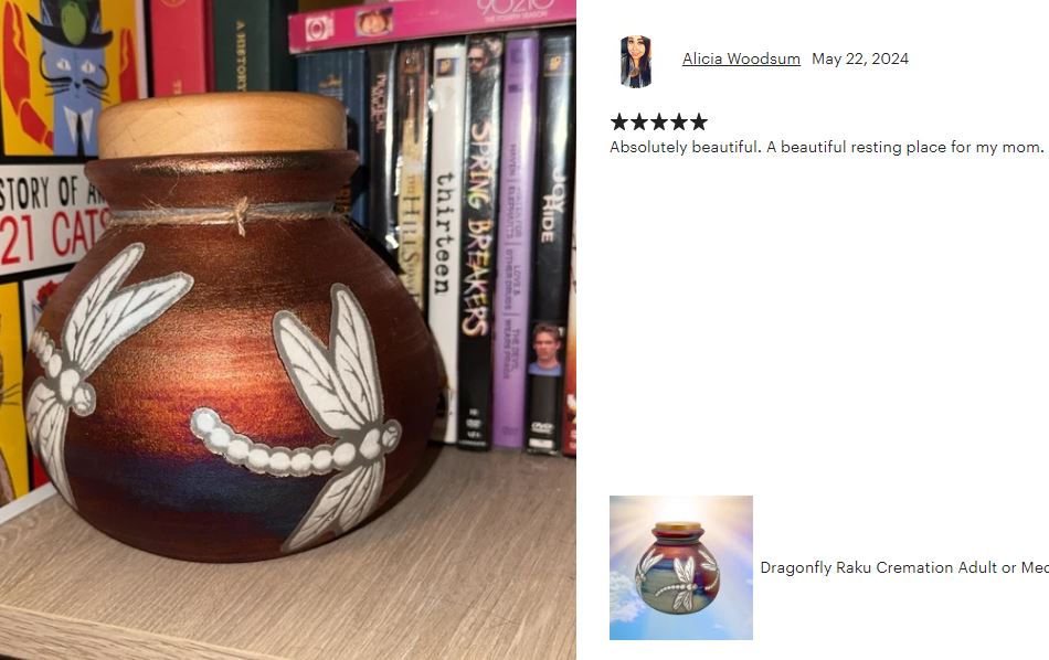 Dragonfly Raku Cremation Adult or Medium Urn - Personalization Option