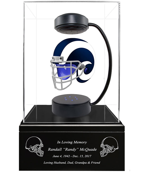 Football Cremation Urn & Los Angles Rams Hover Helmet Décor