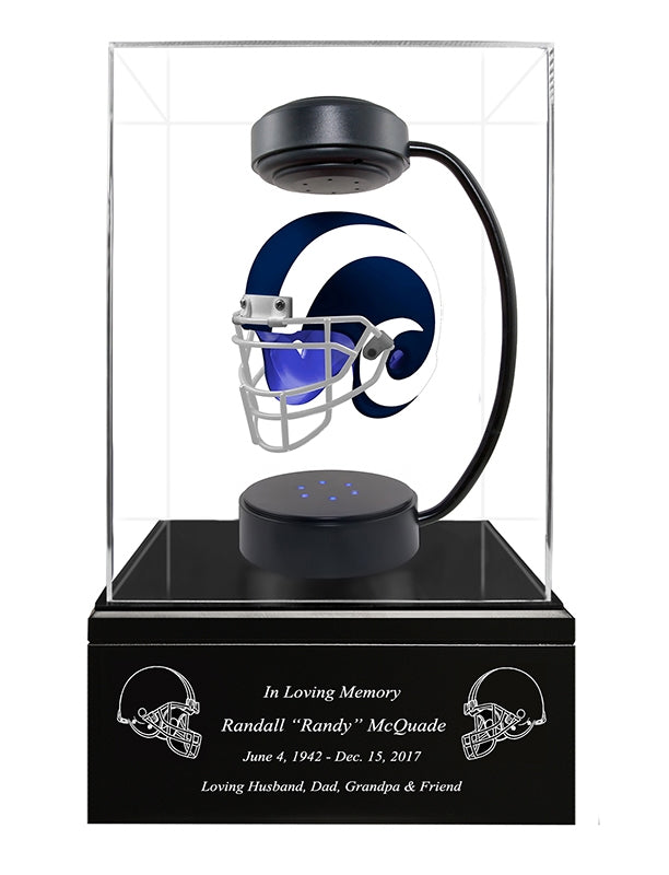 Football Cremation Urn & Los Angles Rams Hover Helmet Décor