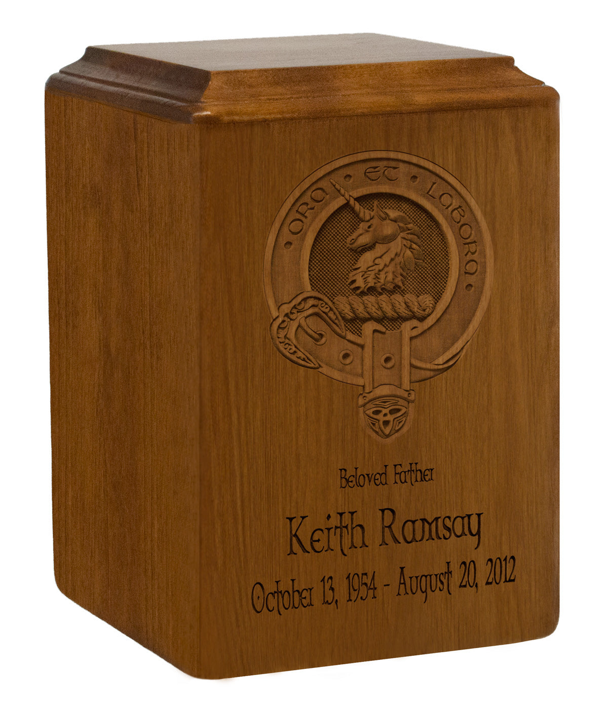 Ramsey Family Badge Wood Urn For Ashes