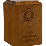 Ramsey Family Badge Wood Urn For Ashes