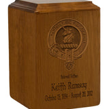 Ramsey Family Badge Wood Urn For Ashes