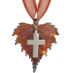 Real Birch Leaf & Cross Ornament Urn
