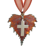 Real Birch Leaf & Cross Ornament Urn