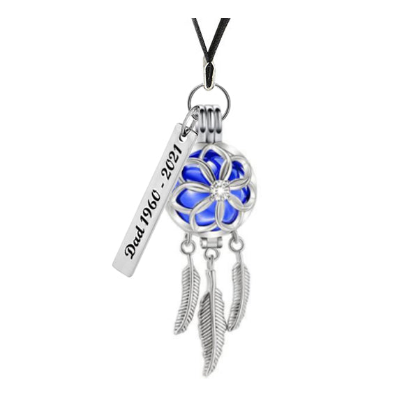 Blue Dreamcatcher Ornament Urn - Engraved Tag Option