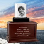Rectangle 3D Crystal Black, Brown or White Keep The Memory® Wood Urn Set - 3D Crystal Photo Engraved Wood Urn