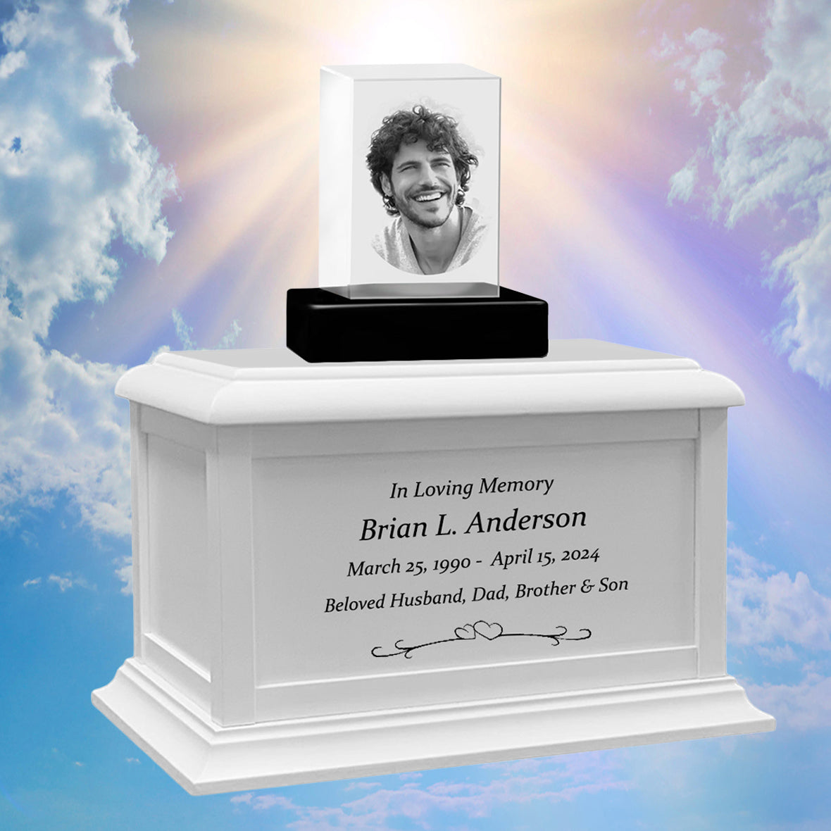 Rectangle 3D Crystal Black, Brown or White Keep The Memory® Wood Urn Set - 3D Crystal Photo Engraved Wood Urn