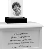 Rectangle 3D Crystal Black, Brown or White Keep The Memory® Wood Urn Set - 3D Crystal Photo Engraved Wood Urn