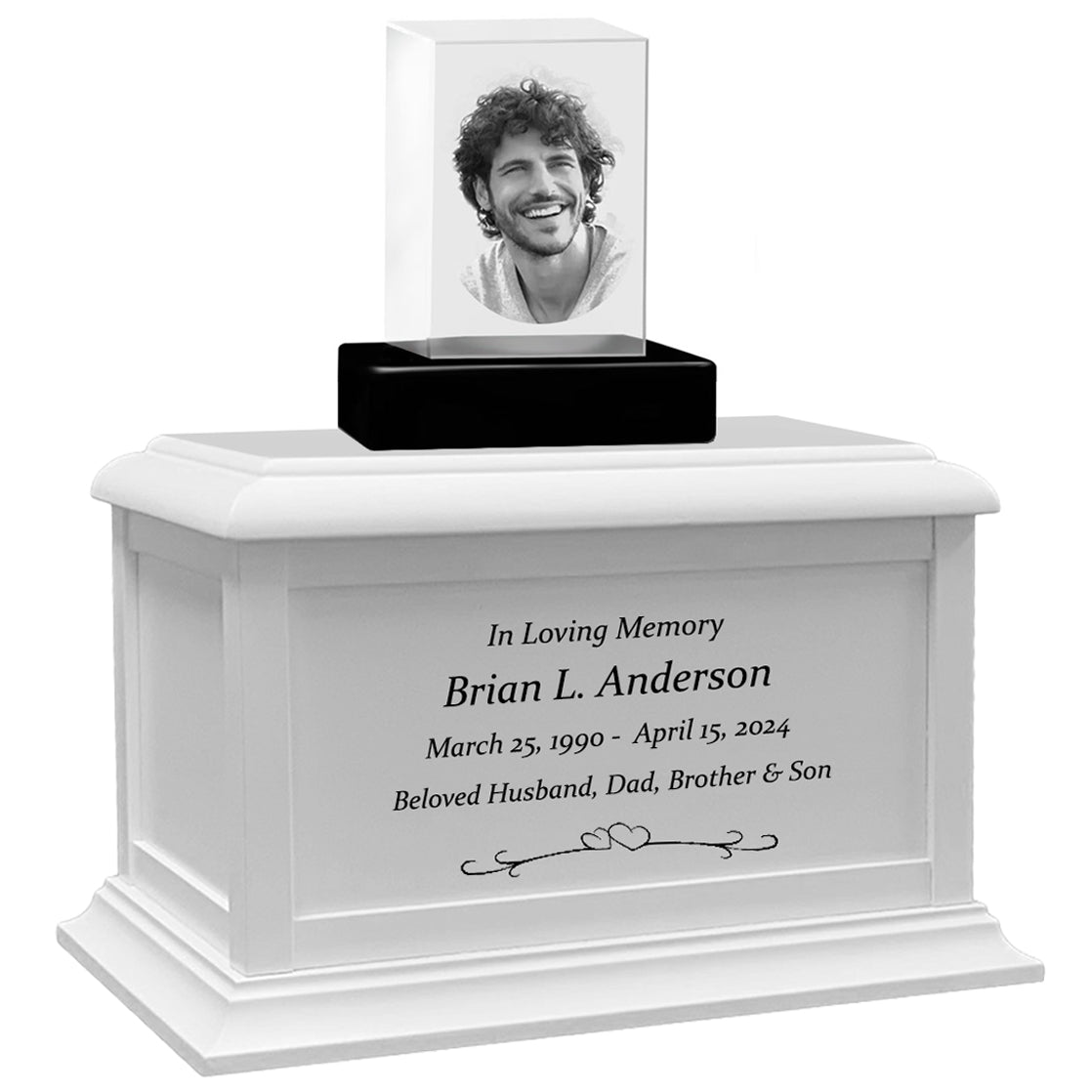 Rectangle 3D Crystal Black, Brown or White Keep The Memory® Wood Urn Set - 3D Crystal Photo Engraved Wood Urn