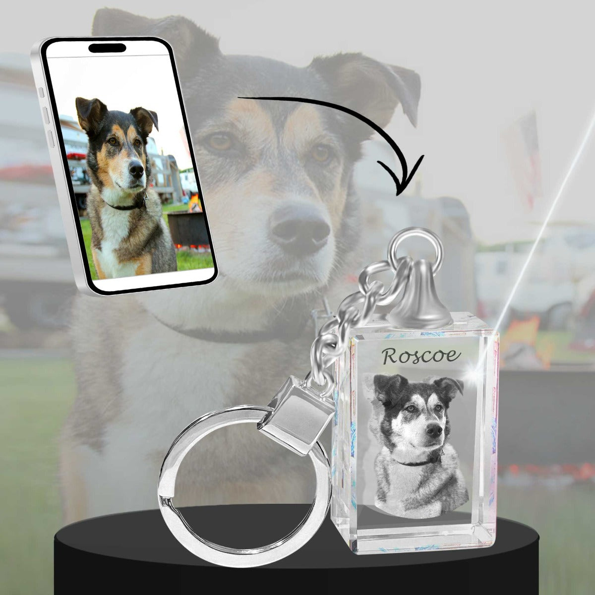 2D Crystal Photo Rectangle Keychain - Engraving Option