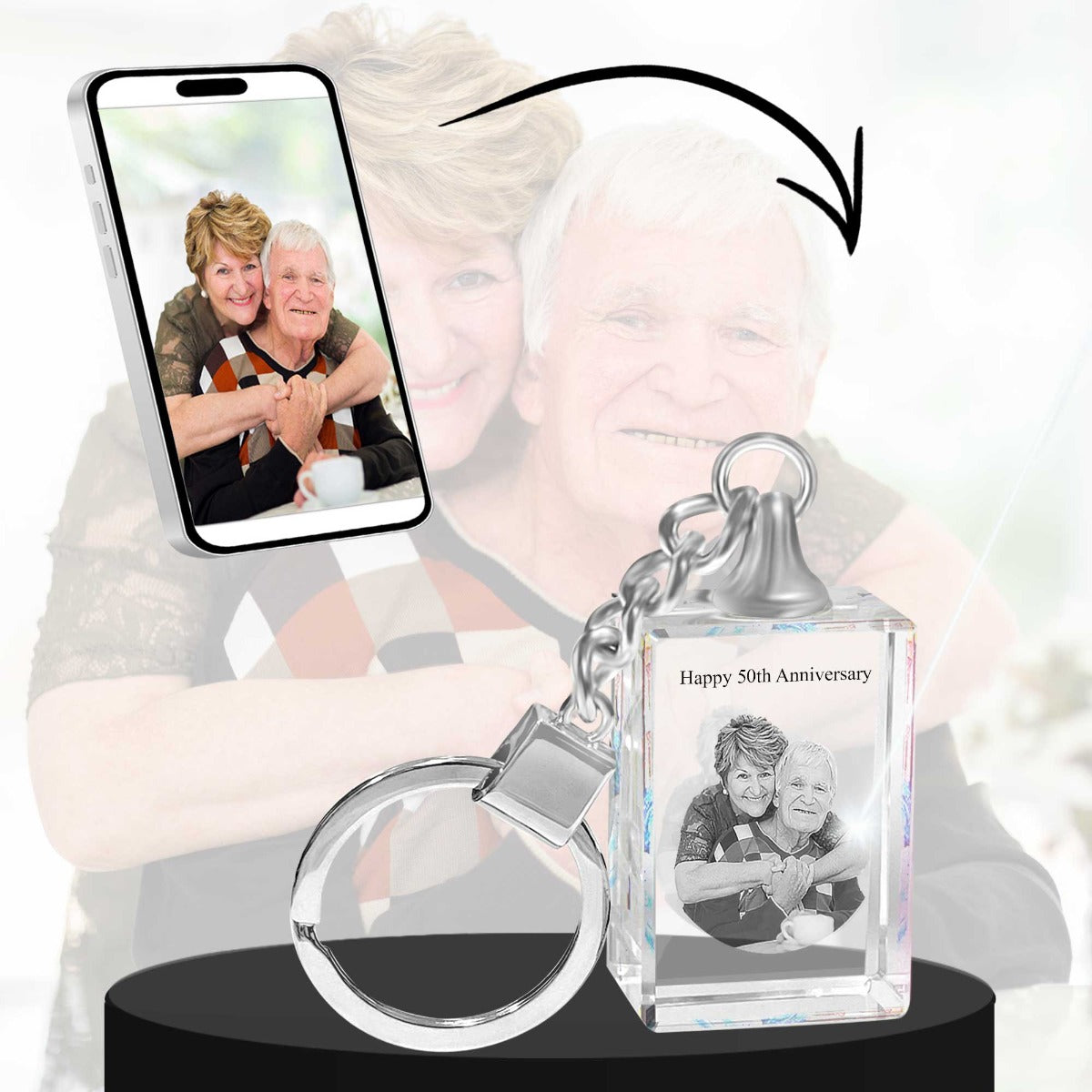 2D Crystal Photo Rectangle Keychain - Engraving Option
