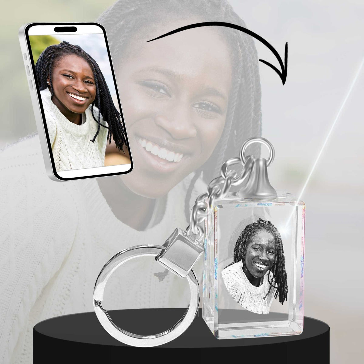 2D Crystal Photo Rectangle Keychain - Engraving Option