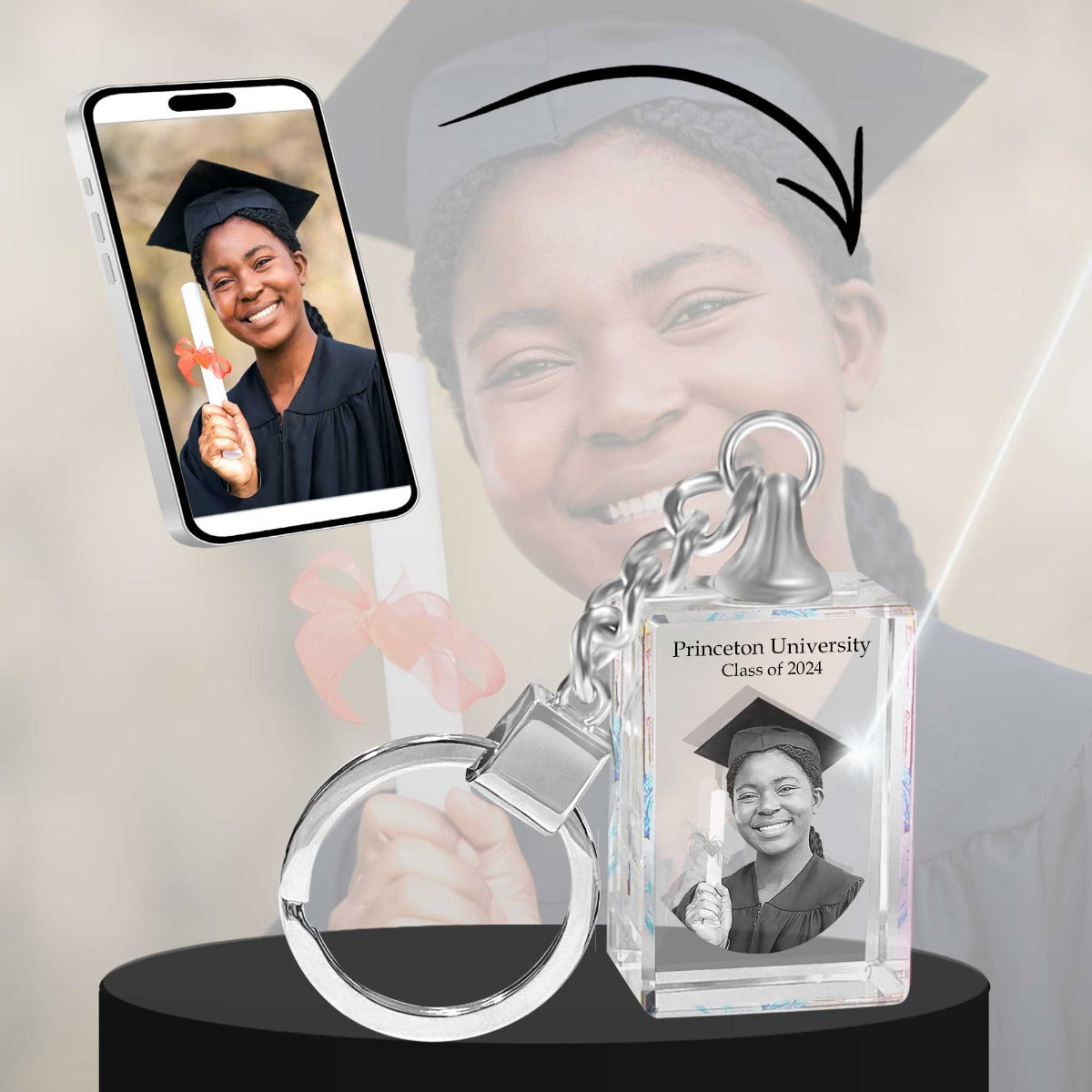2D Crystal Photo Rectangle Keychain - Engraving Option