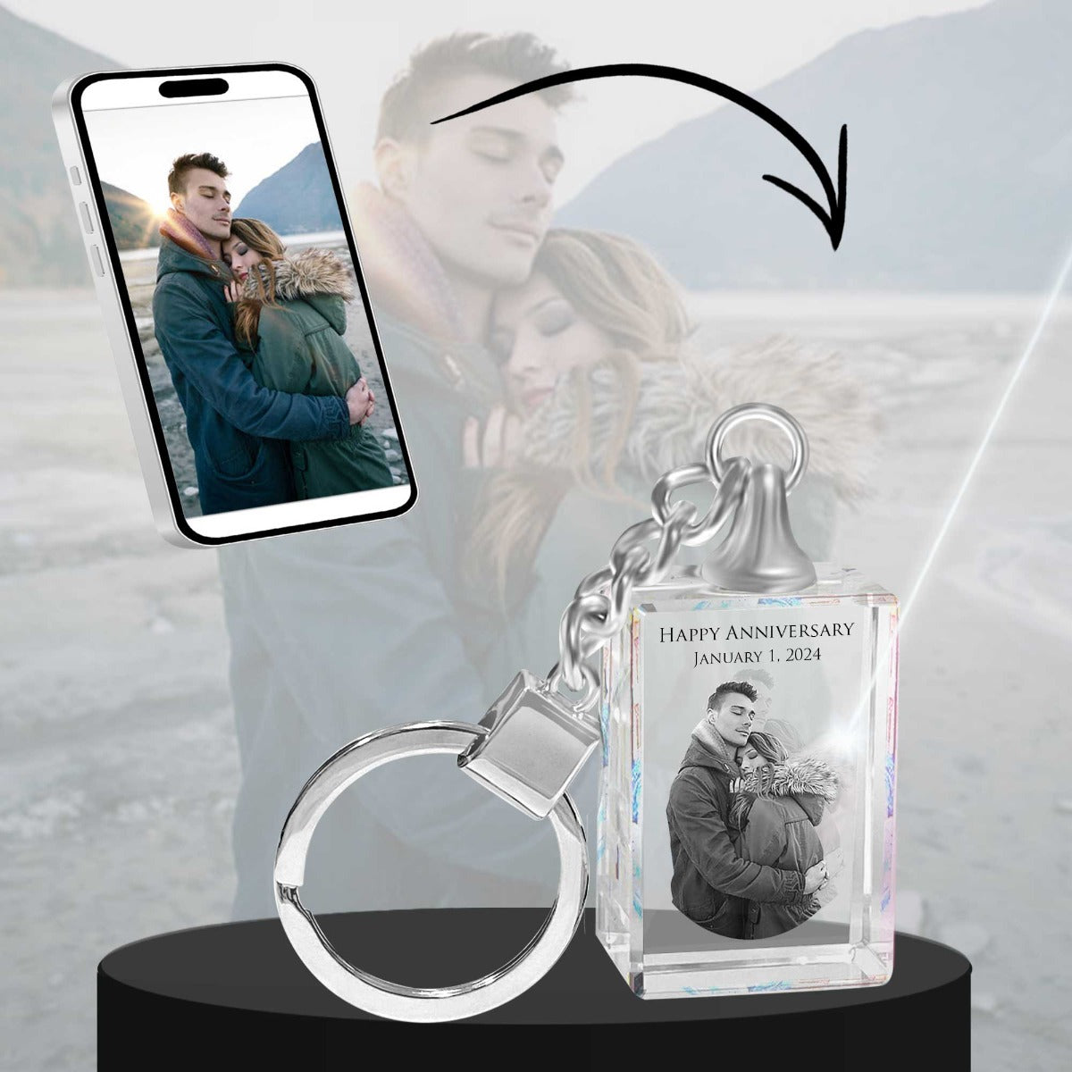 2D Crystal Photo Rectangle Keychain - Engraving Option