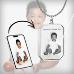 2D Crystal Photo Rectangle Necklace Pendant - Engraving Option - Free Chain