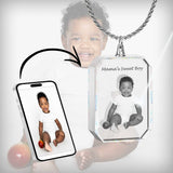 2D Crystal Photo Rectangle Necklace Pendant - Engraving Option - Free Chain