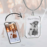 2D Crystal Photo Rectangle Necklace Pendant - Engraving Option - Free Chain