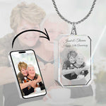 2D Crystal Photo Rectangle Necklace Pendant - Engraving Option - Free Chain