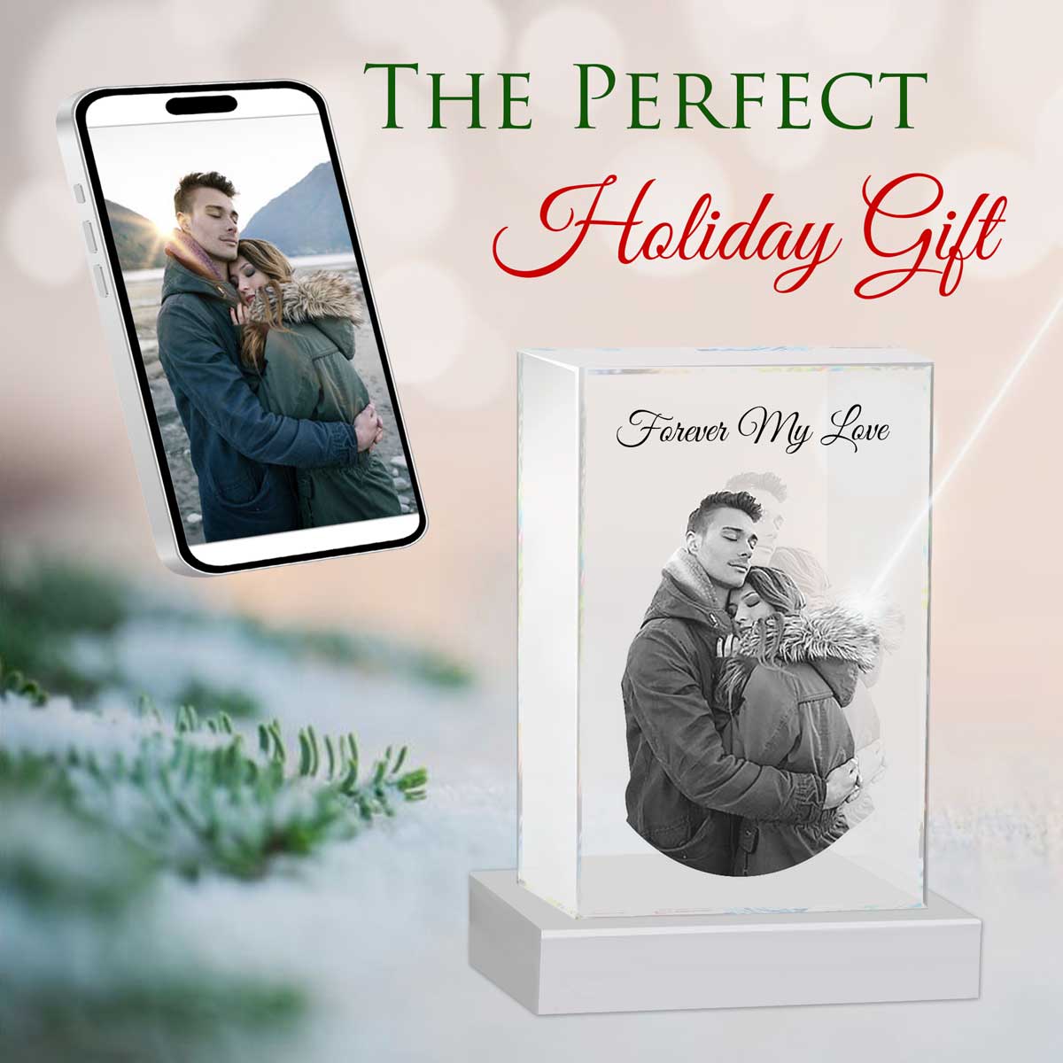 3D Crystal Medium Rectangle Photo - Engraving & Light Base Options