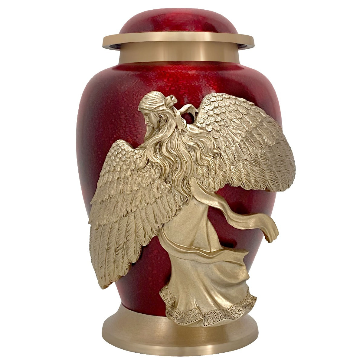 Wings of an Angel Golden Red Adult Urn - Pro Laser Engraving - Burial Vault Option