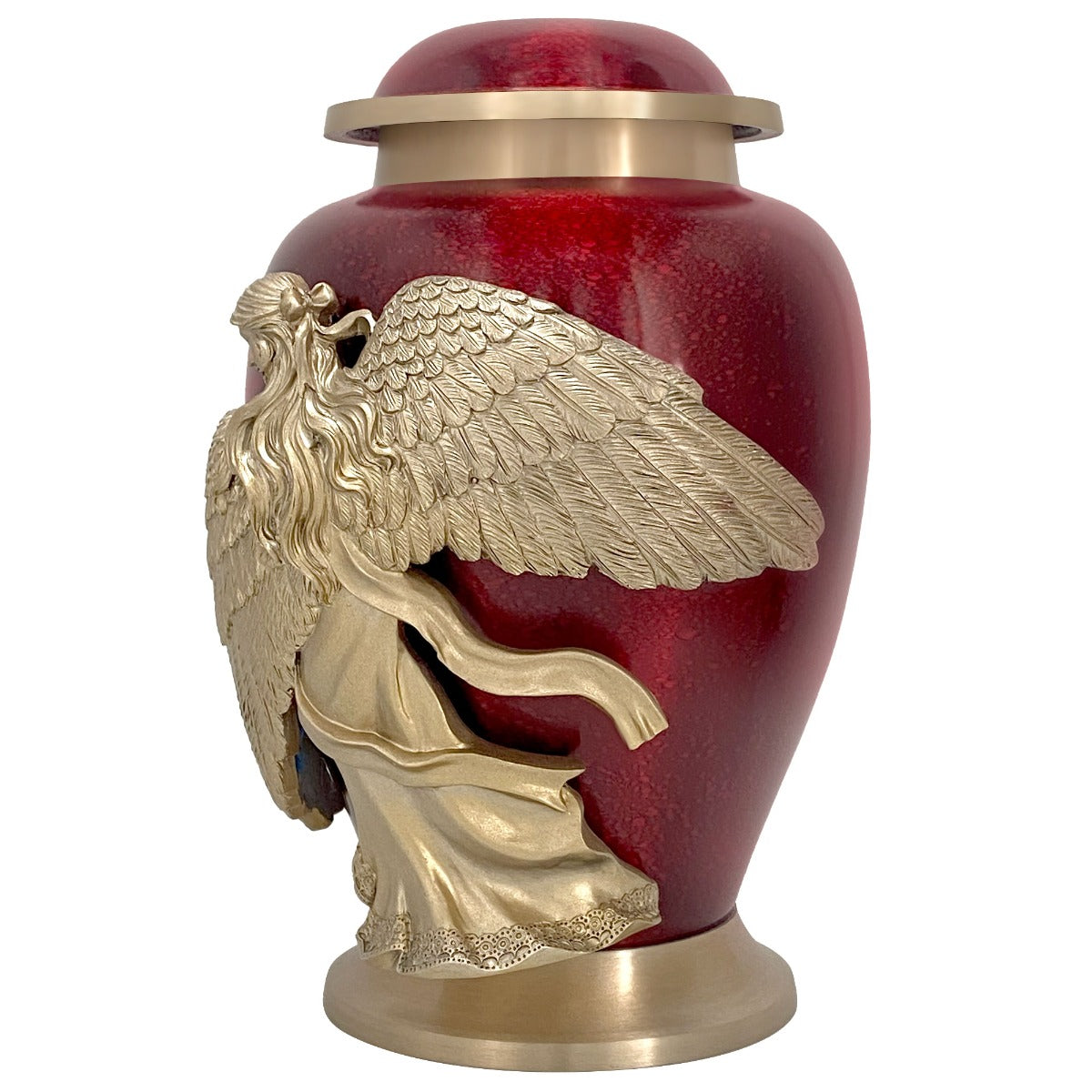 Wings of an Angel Golden Red Adult Urn - Pro Laser Engraving - Burial Vault Option