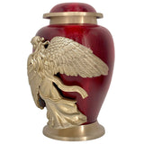 Wings of an Angel Golden Red Adult Urn - Pro Laser Engraving - Burial Vault Option