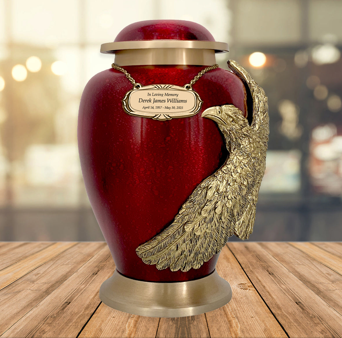 Soaring Eagle Red Adult Cremation Urn - Pro Laser Engraving - Burial Vault Option