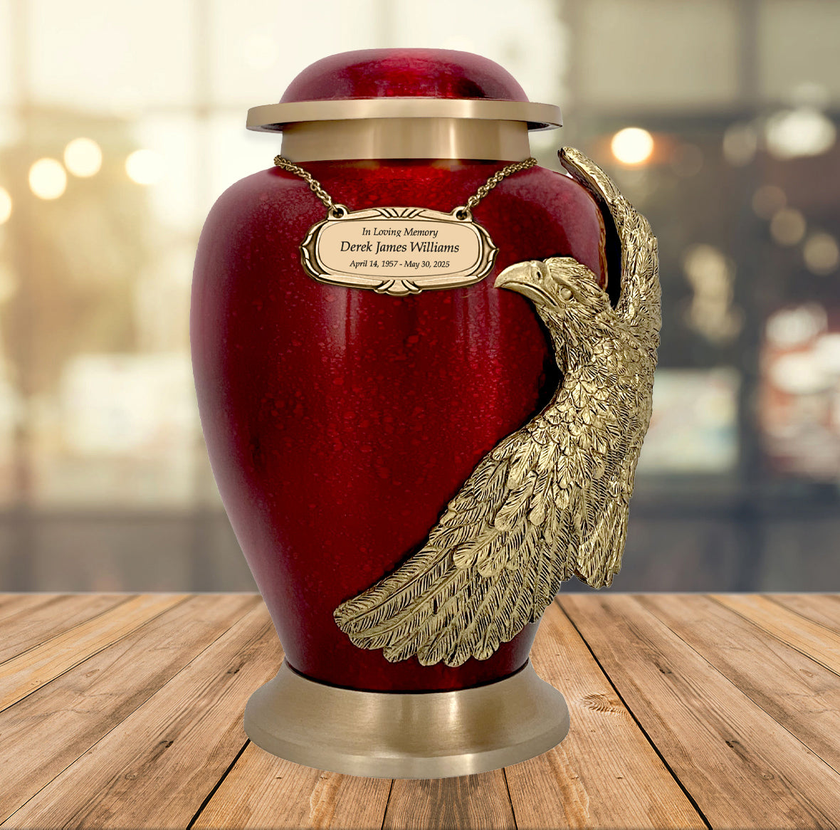 Soaring Eagle Red Adult Cremation Urn - Pro Laser Engraving - Burial Vault Option