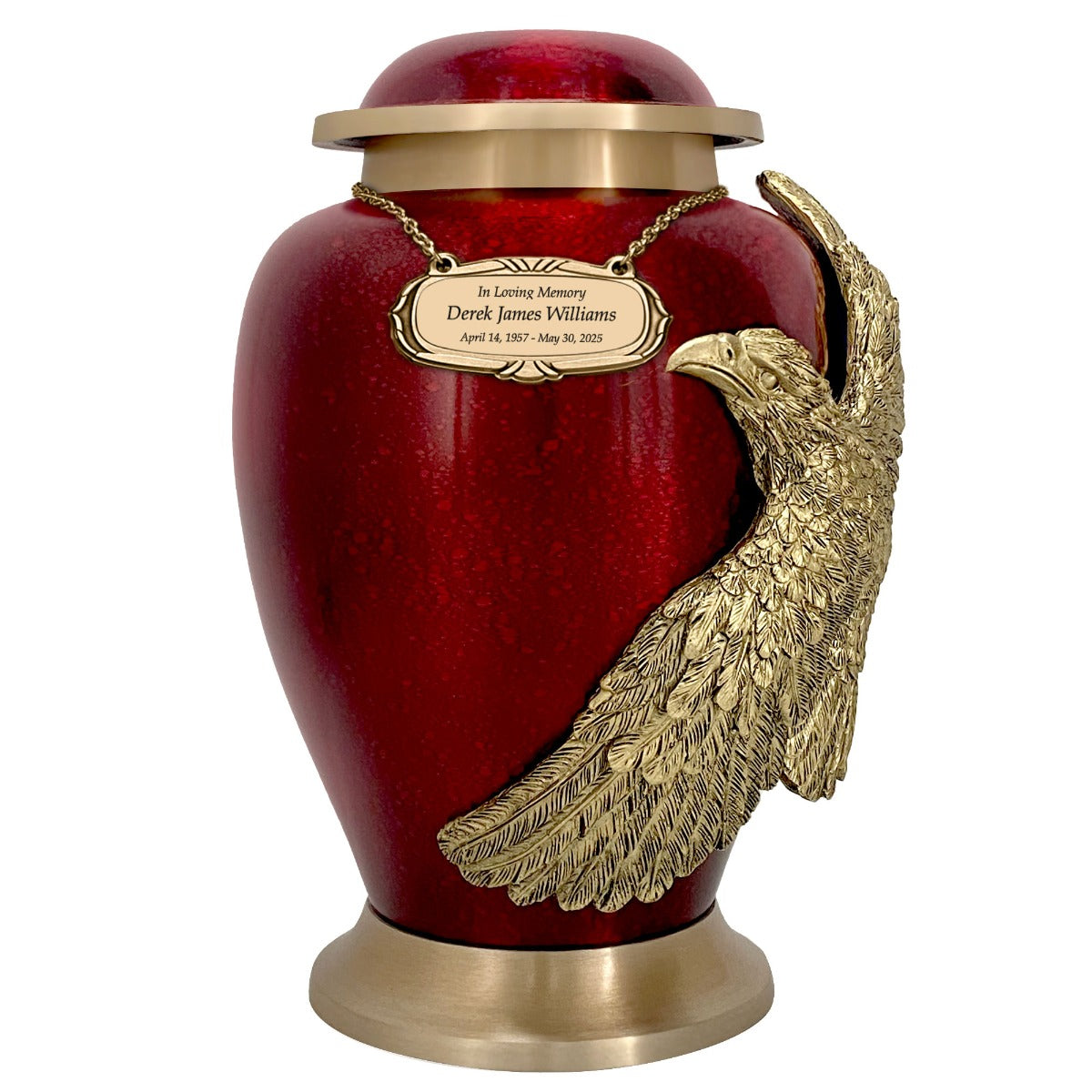 Soaring Eagle Red Adult Urn - Pro Laser Engraving - Burial Vault Option