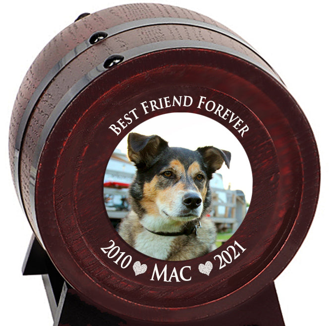 Pet Red Oak Barrel Urn - Small or Large Dog or Cat Urns
